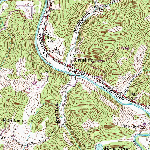 Topographic Map of Petercave Branch, WV