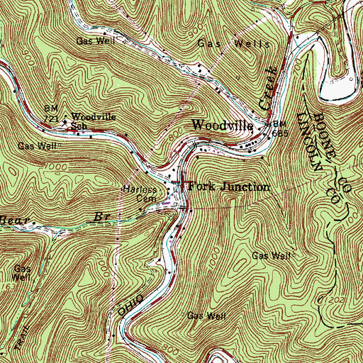 Topographic Map of Peters Cave Fork, WV