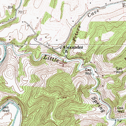 Topographic Map of Peters Cave Run, WV