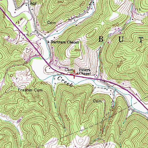 Topographic Map of Peters Chapel, WV