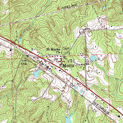 Topographic Map of Motts, AL