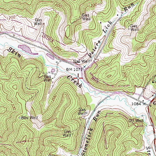 Topographic Map of Peters Lick Run, WV