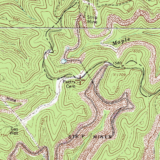 Topographic Map of Pettry Cemetery, WV