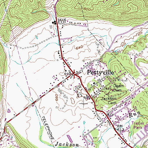 Topographic Map of Pettyville, WV