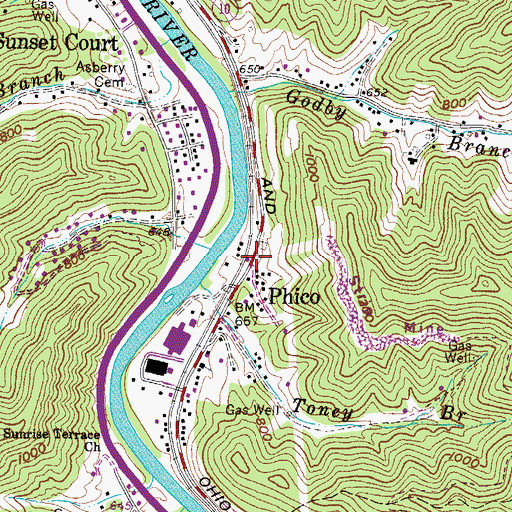 Topographic Map of Phico, WV