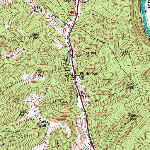 Topographic Map of Philip Run Church, WV