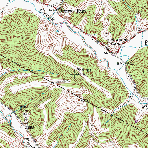 Topographic Map of Phillips Cemetery, WV