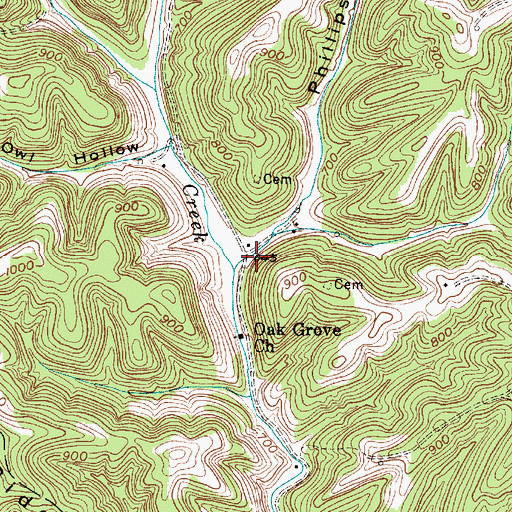 Topographic Map of Phillips Hollow, WV