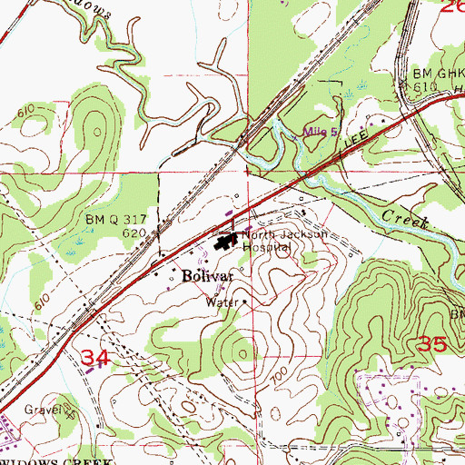 Topographic Map of North Jackson Hospital, AL