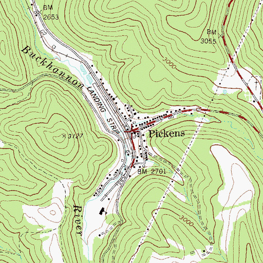 Topographic Map of Pickens, WV