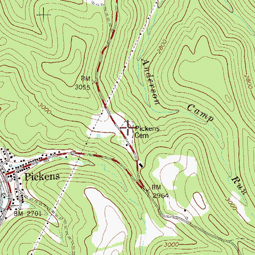 Topographic Map of Pickens Cemetery, WV