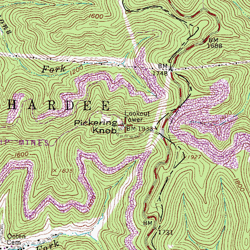 Topographic Map of Pickering Knob, WV