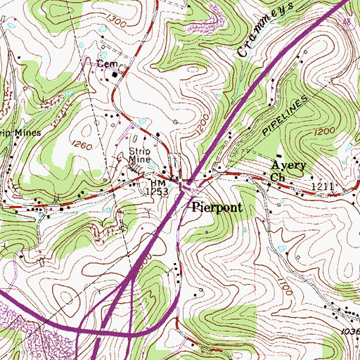 Topographic Map of Pierpont, WV