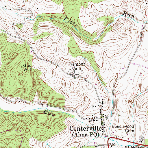 Topographic Map of Pierpont Cemetery, WV