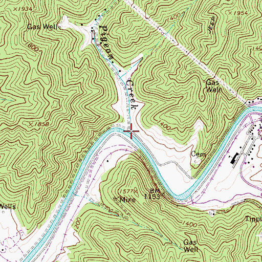 Topographic Map of Pigeon Creek, WV