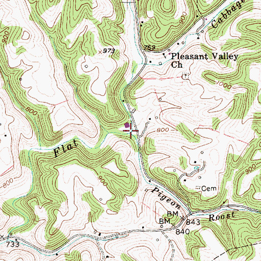 Topographic Map of Pigeon Roost Run, WV