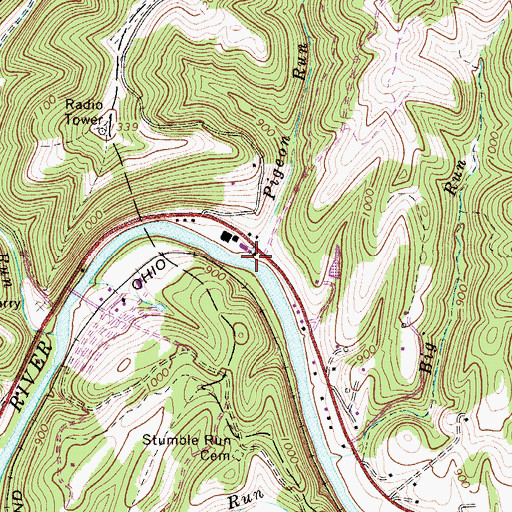 Topographic Map of Pigeon Run, WV