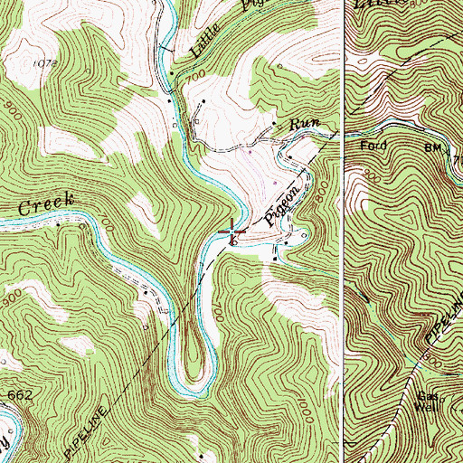 Topographic Map of Pigeon Run, WV