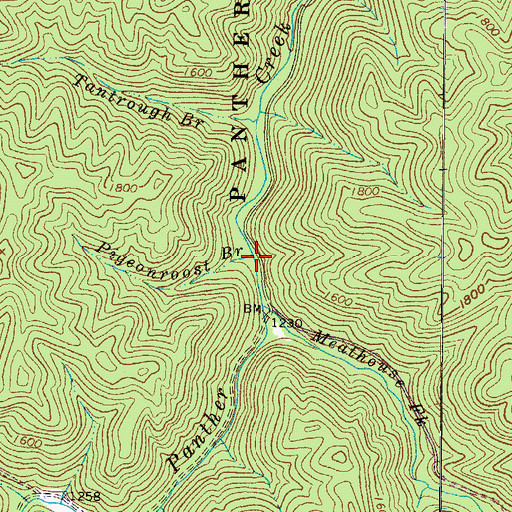 Topographic Map of Pigeonroost Branch, WV