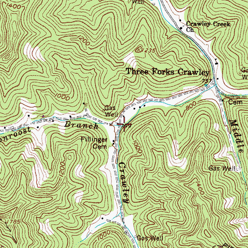 Topographic Map of Pigeonroost Branch, WV