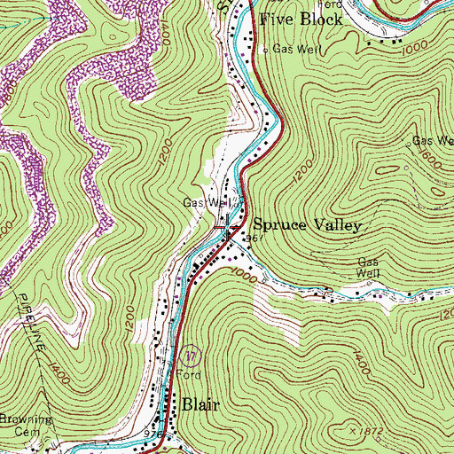 Topographic Map of Pigeonroost Branch, WV