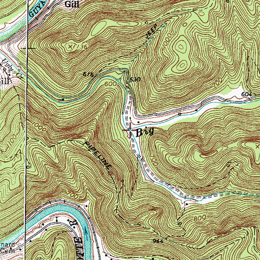 Topographic Map of Pigeonroost Creek, WV