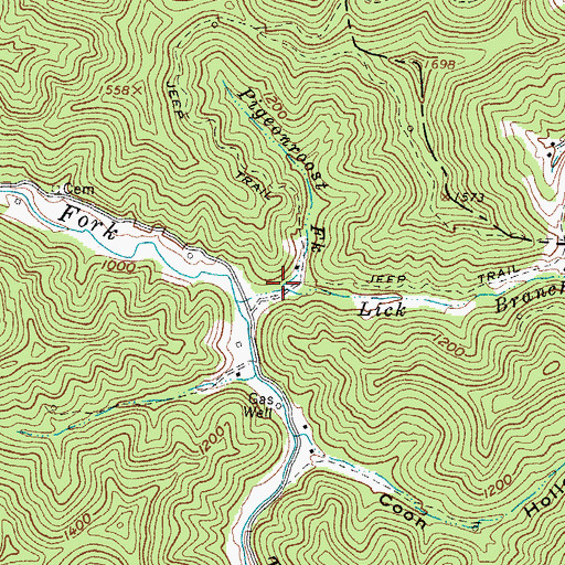 Topographic Map of Pigeonroost Fork, WV