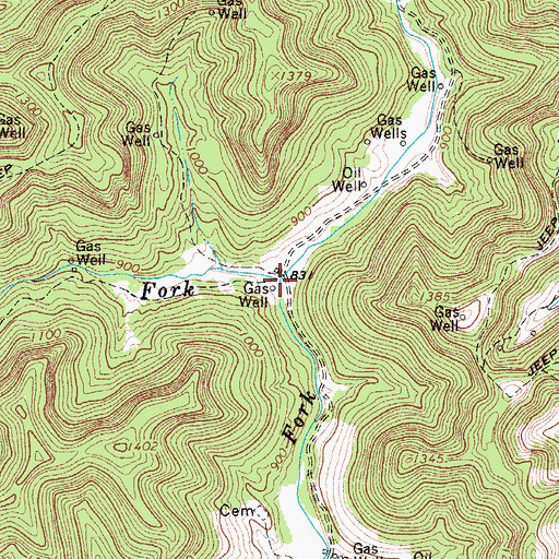 Topographic Map of Pigeonroost Fork, WV