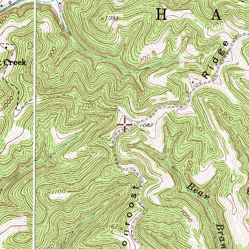 Topographic Map of Pigeonroost Ridge, WV