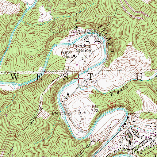 Topographic Map of Piggin Run, WV