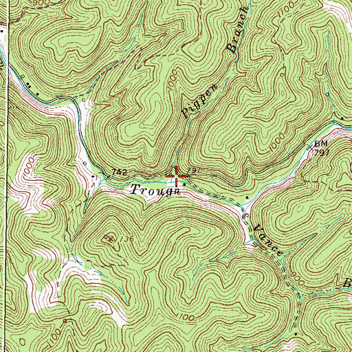 Topographic Map of Pigpen Branch, WV