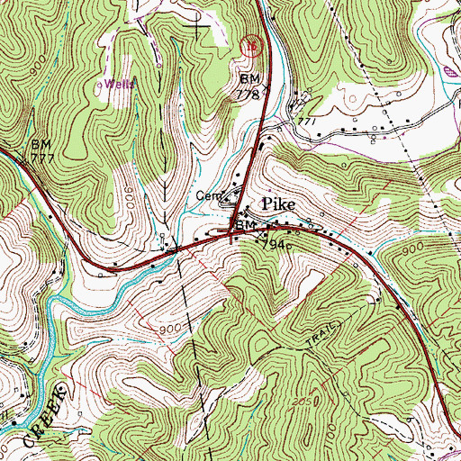 Topographic Map of Pike, WV