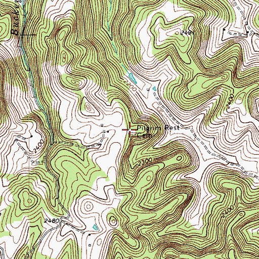 Topographic Map of Pilgrim Rest Cemetery, WV
