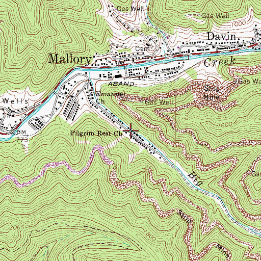 Topographic Map of Pilgrim Rest Church, WV