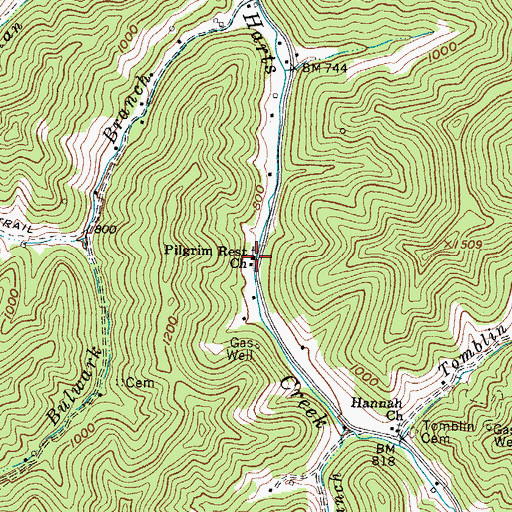Topographic Map of Pilgrim Rest Church, WV