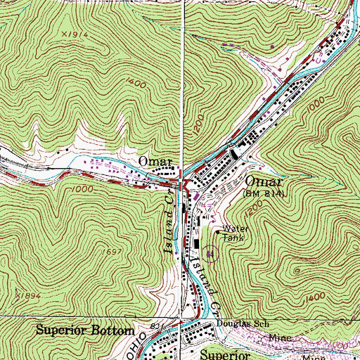 Topographic Map of Pine Creek, WV