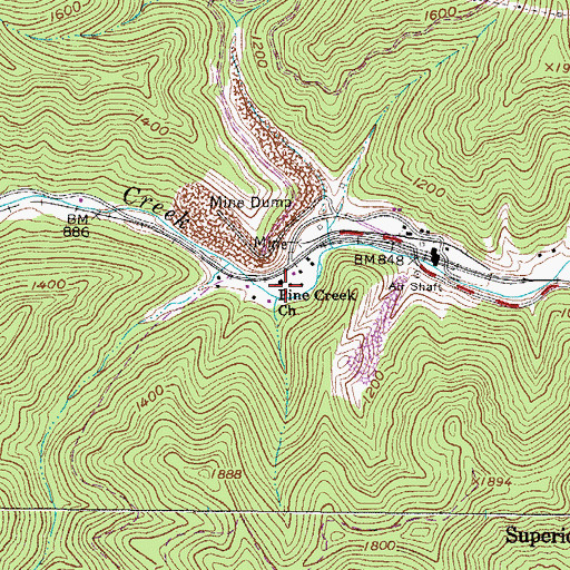 Topographic Map of Pine Creek Church, WV