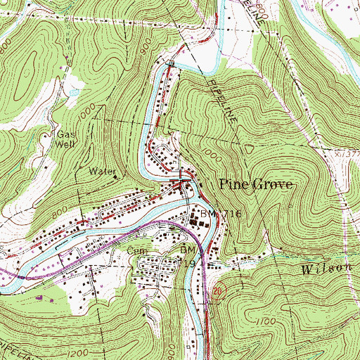 Topographic Map of Pine Grove, WV