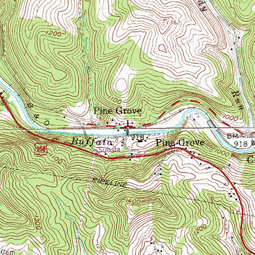 Topographic Map of Pine Grove, WV
