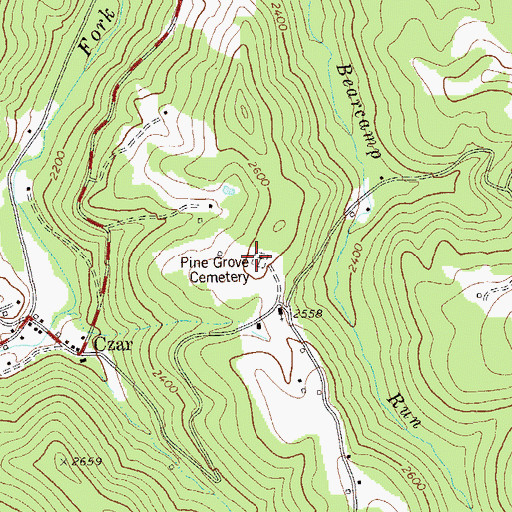 Topographic Map of Pine Grove Cemetery, WV