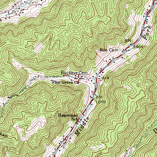 Topographic Map of Pine Grove Church, WV