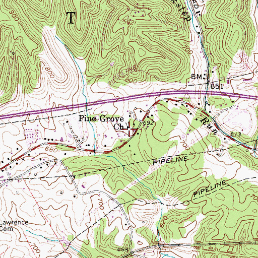 Topographic Map of Pine Grove Church, WV