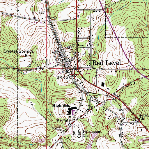 Topographic Map of Red Level, AL