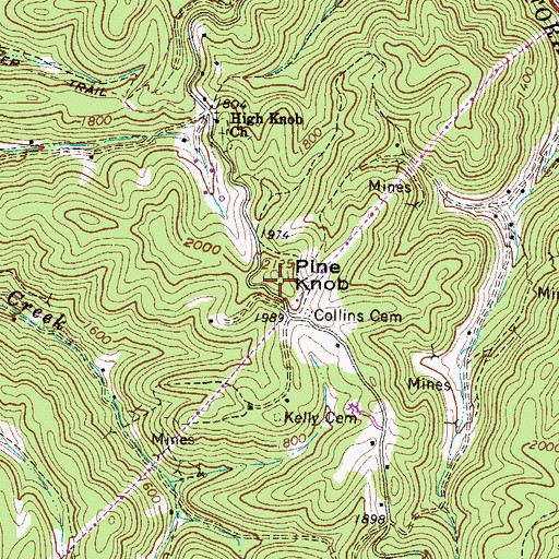 Topographic Map of Pine Knob, WV