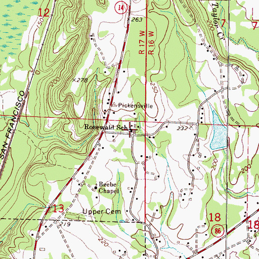Topographic Map of Rosewald School, AL