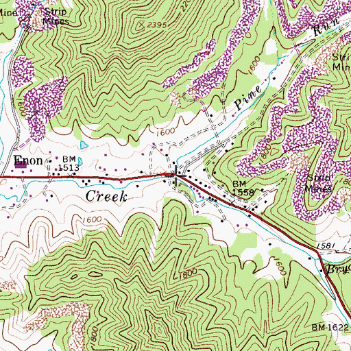 Topographic Map of Pine Run, WV