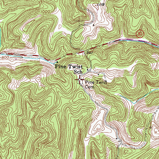 Topographic Map of Pine Twist Cemetery, WV