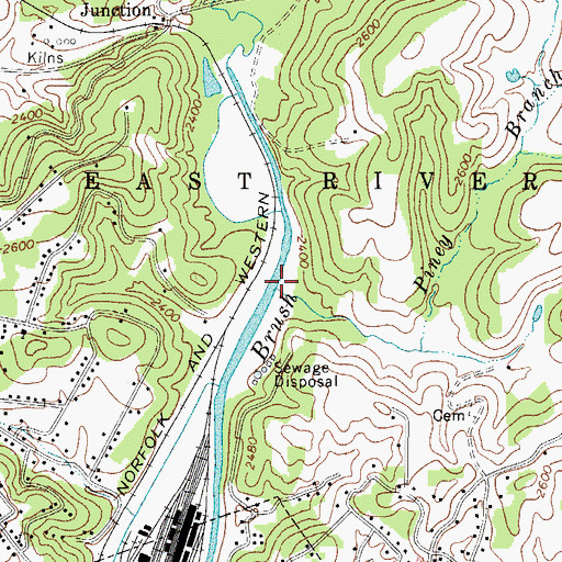 Topographic Map of Piney Branch, WV