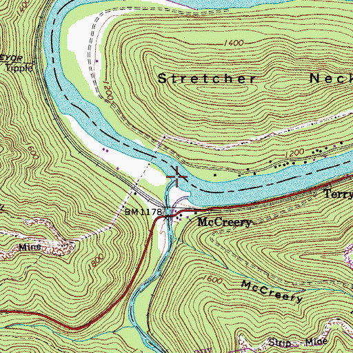 Topographic Map of Piney Creek, WV