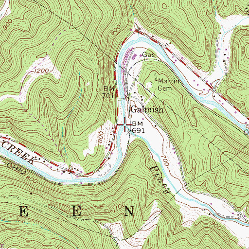 Topographic Map of Piney Fork, WV
